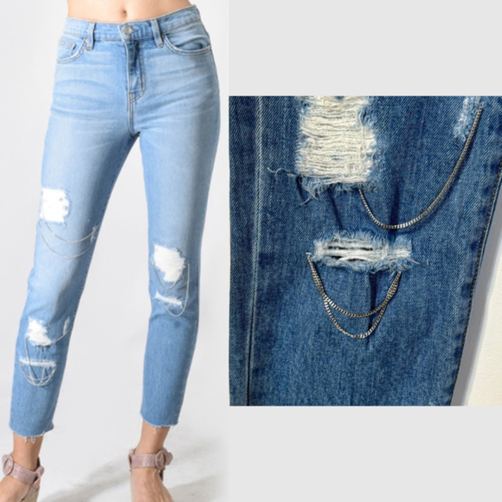IRO Jeans Distressed Jeans Chains Women’s Size 28 Blue Cropped Slim Fit